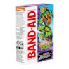 A box of Band-Aid brand adhesive bandages featuring Teenage Mutant Ninja Turtles artwork. The box is purple and features the TMNT characters prominently. The text indicates the bandages are assorted sizes and sterile. The Nickelodeon logo is also visible.