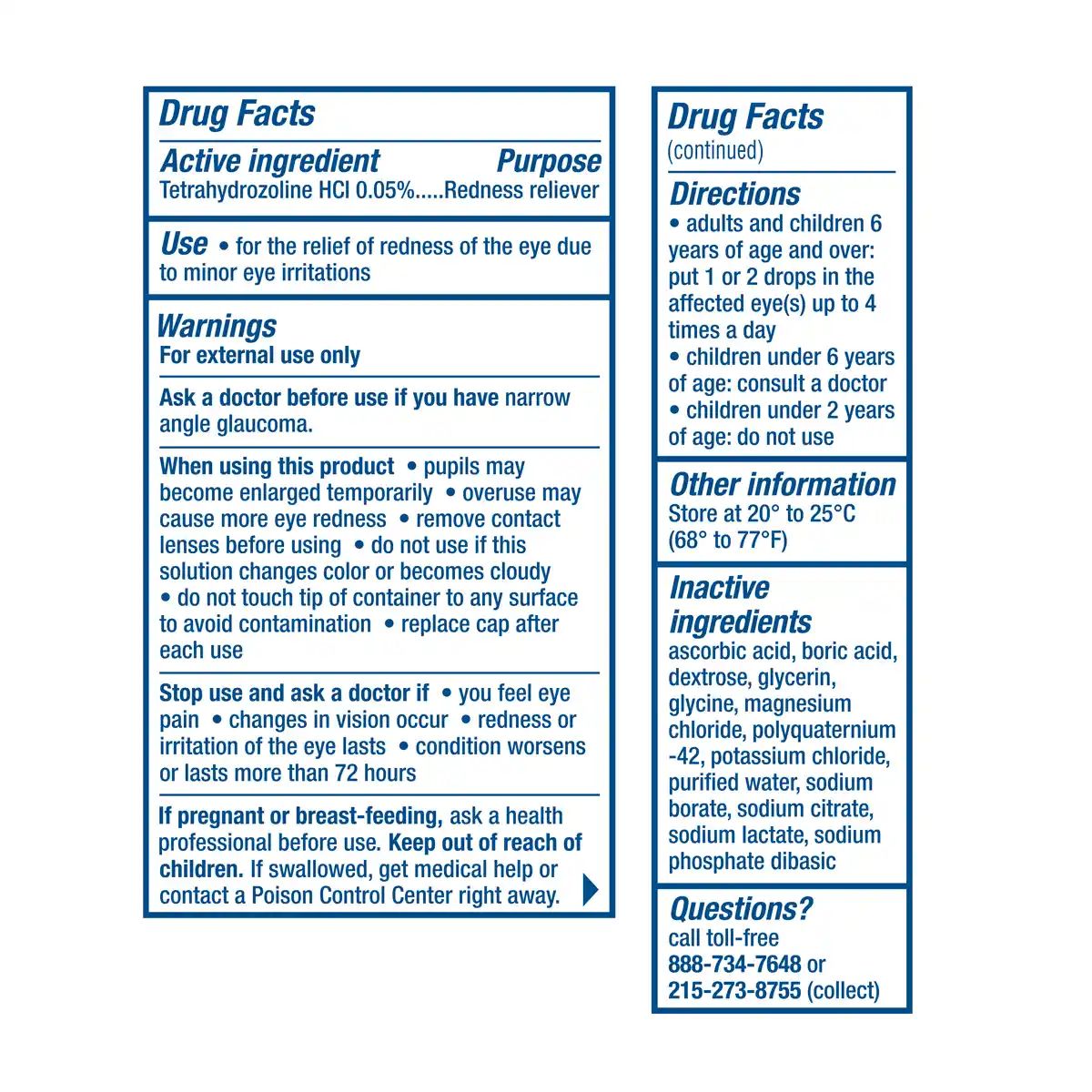 VISINE® Red Eye Comfort Eye Drops drug facts back package