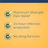 Features maximum strength pain relief, 24-hour infection protection, and a no sting formula