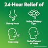 Green background and text "24-hour relief of" graphics: runny nose, sneezing, itchy eyes/nose/throat