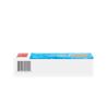 Behold, the base of the Band-Aid Brand Waterproof Adhesive Bandages box, a sea of light blue with a splash of water and two bandages. There's a barcode: 3 81372 02525 0, and some fine print.