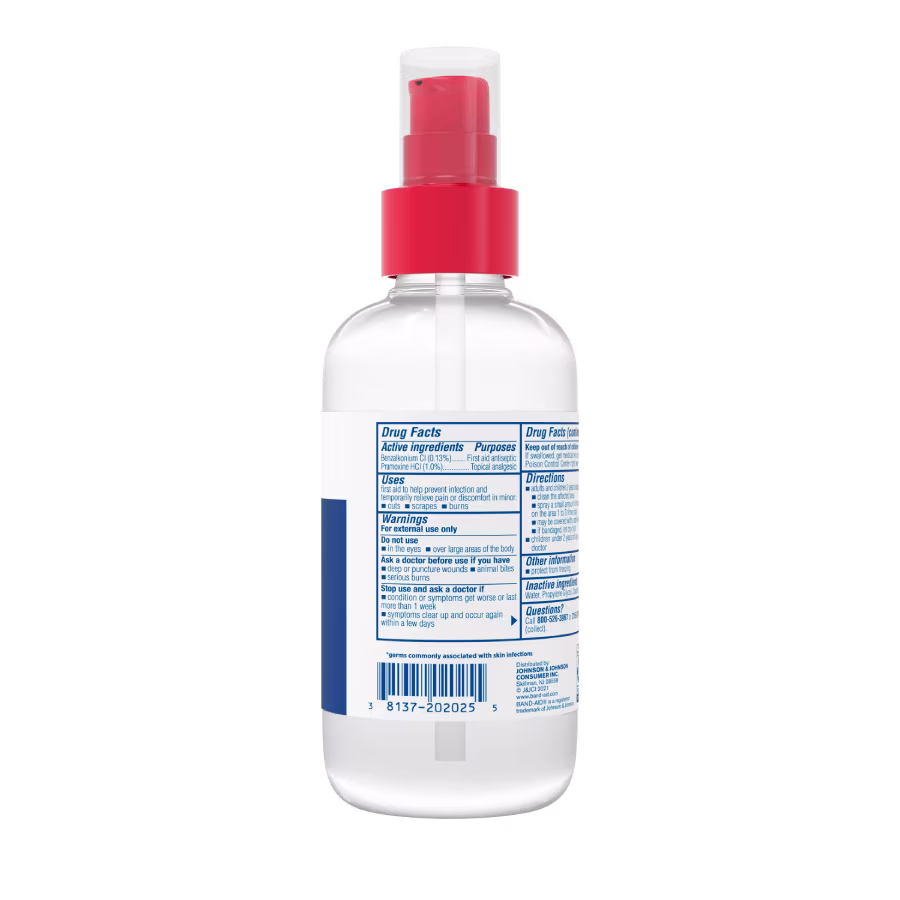 BAND-AID® Brand Antiseptic Cleansing Liquid Spray - Max Pain Relief - Image 6 - Band Aid - en-US