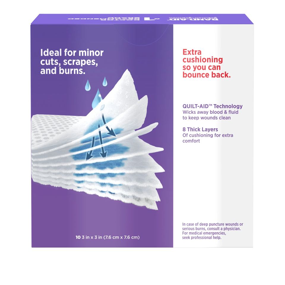 Back pack shot of BAND-AID® Brand CUSHION-CARE™ Gauze Pads