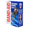 Box of BAND-AID Flexible Fabric Adhesive Bandages for knuckles and fingertips. Includes 20 assorted sizes, provides comfortable protection for up to 24 hours, and helps heal wounds. Features an image of the bandage and instructions for use.