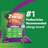 Children's ZYRTEC® Chewables pack, grapes image, text "#1 pediatrician recommended allergy brand"