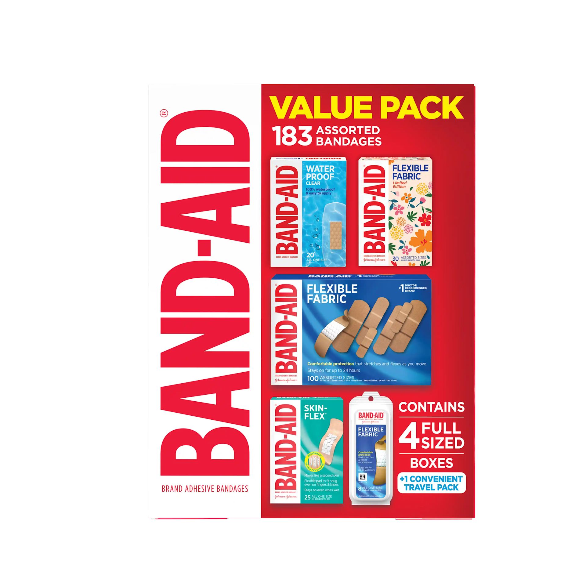 BAND-AID® Brand Adhesive Bandages Value Pack, Assorted, 183-count, Front of Pack