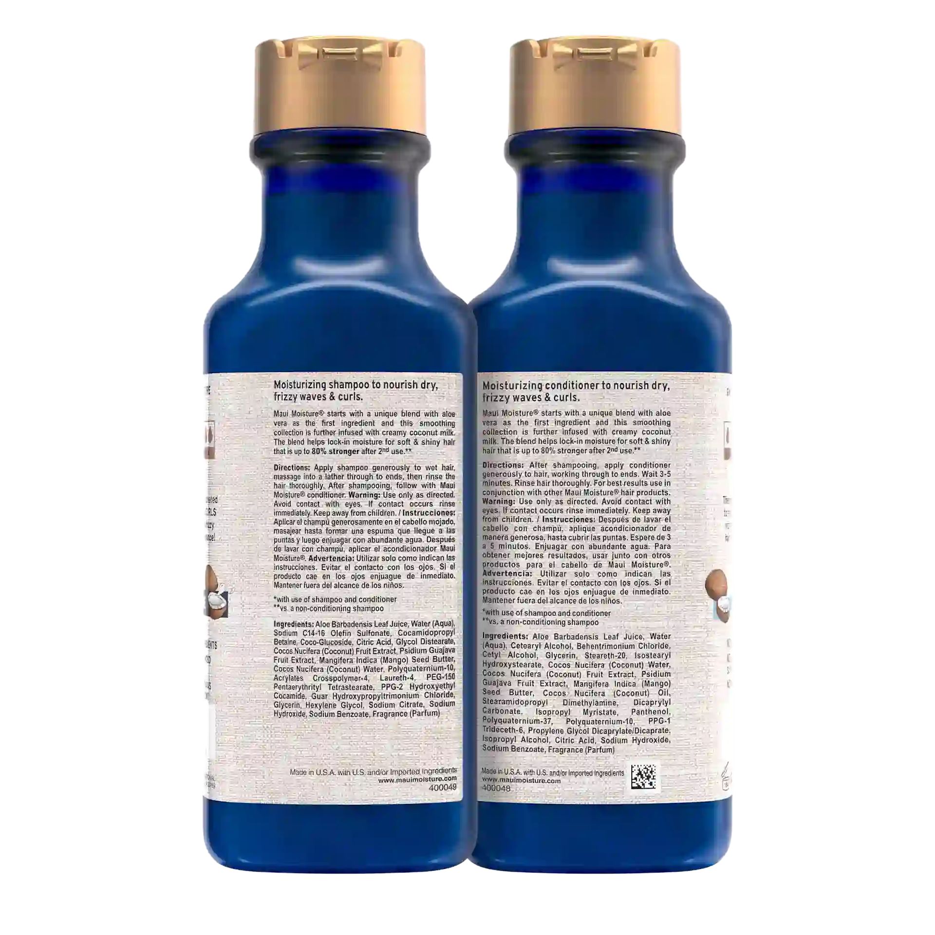 Maui Moisture® Coconut Milk Shampoo Conditioner Bundle back of pack