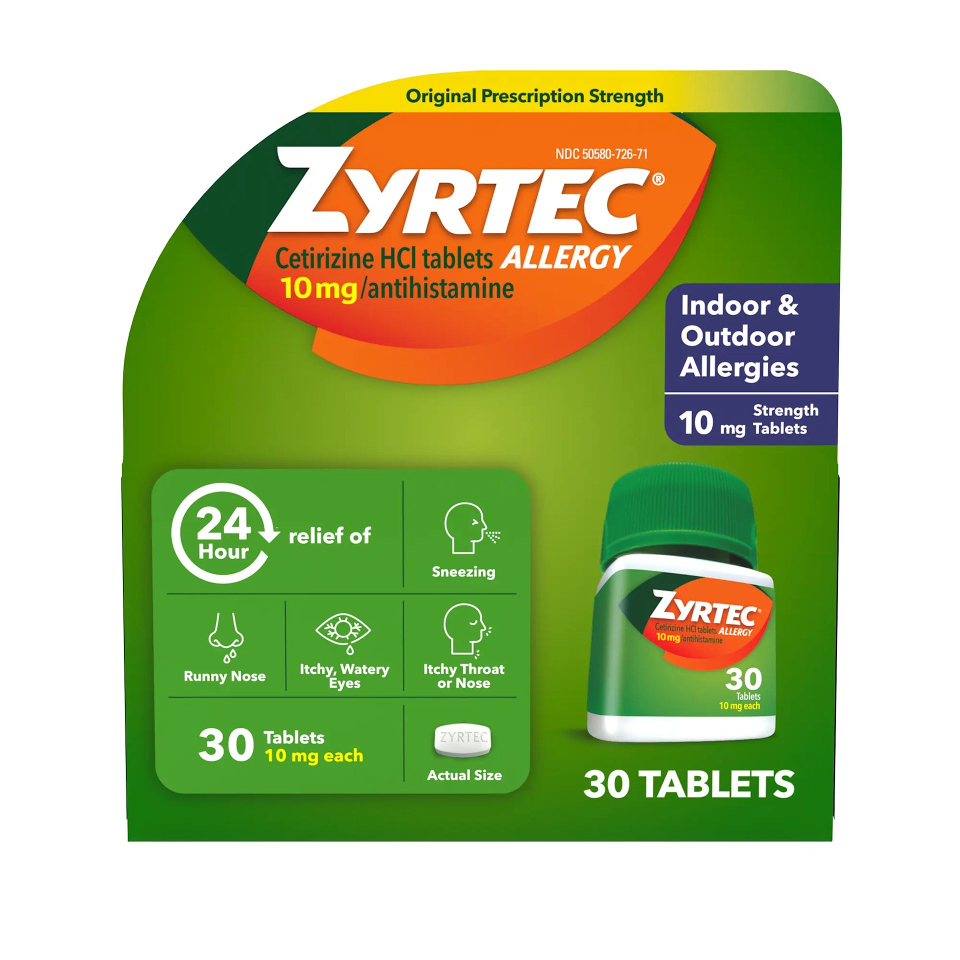 ZYRTEC® Allergy Relief Tablets with Cetirizine HCl 30 count Front of the pack