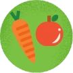 Illustration of an apple and carrot on a green background