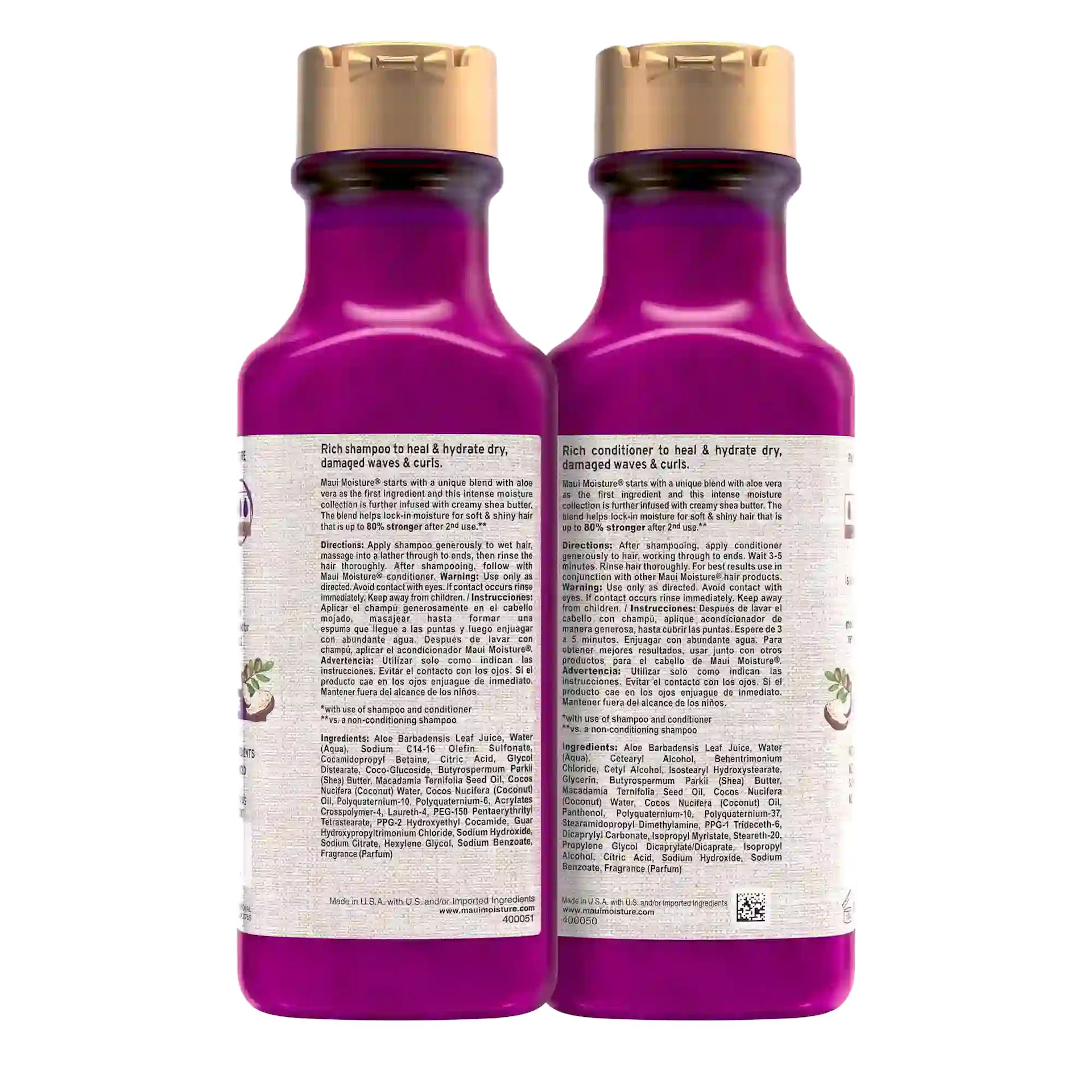 Maui Moisture® Shea Butter Shampoo Conditioner Bundle back of pack