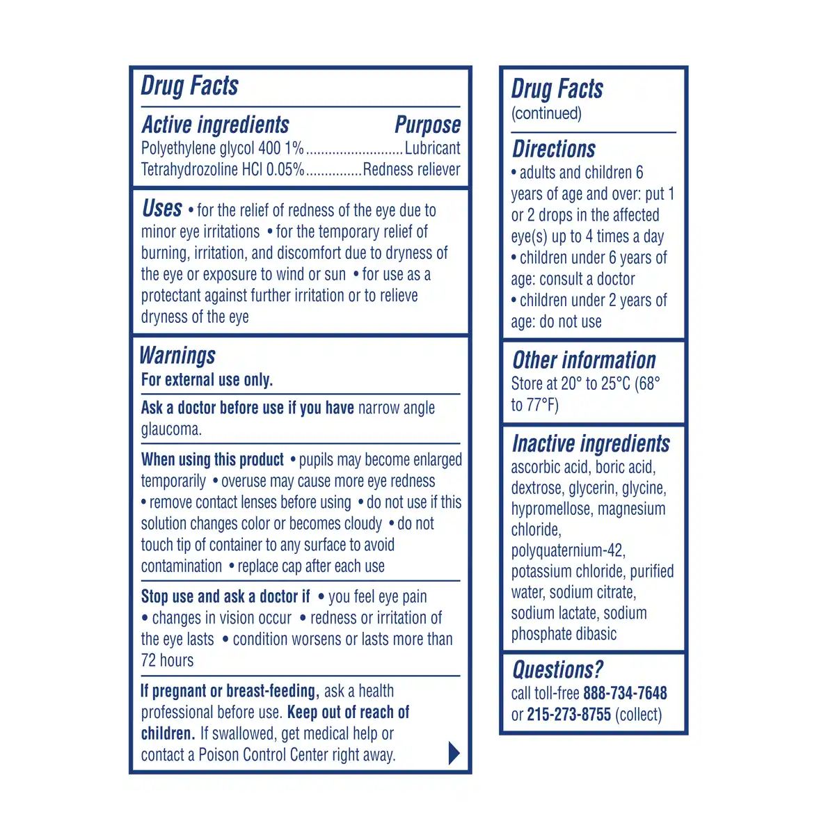 VISINE® Red Eye Hydrating Comfort Eye Drops for Redness & Irritation Relief 1/2 Fl. Oz drug facts package back