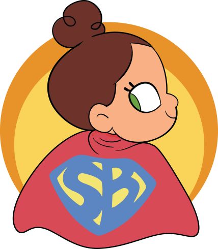 Illustration of a baby with brown hair in a bun wearing a red superhero cape with 'SB'. Highlights need to monitor a baby's skin and immune system due to vulnerability to infections and red patches.
