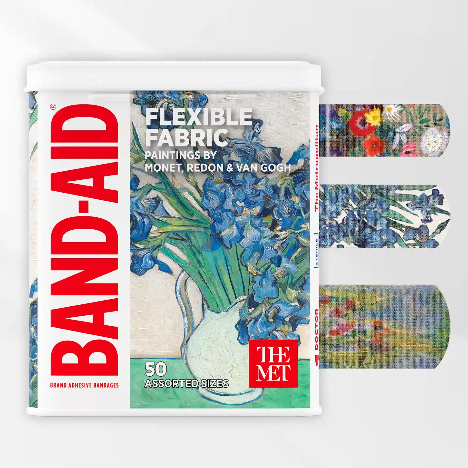 3 sizes of BAND-AID® Brand Adhesive Bandages, Paintings by Monet, Redon & Van Gogh, Assorted 50 ct