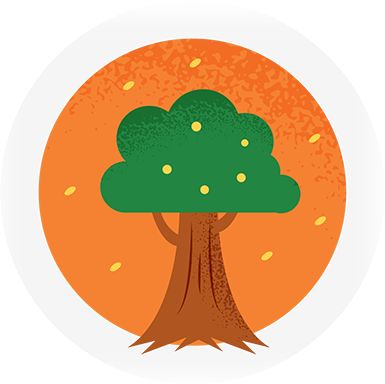 Illustration of a tree and tree pollen particles