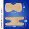 Measurements of the 2 different shapes & sizes of the Water Block Flex bandages in the box