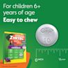 Children's ZYRTEC® Chewables box, text "For children 6+ years of age. Easy to chew," tablet image