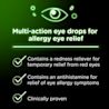 Allergy Eye Relief Multi Action eye drops contain a redness reliever for temporary relief from red eyes