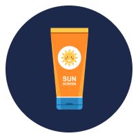 Illustration of a sunscreen's tube with a sun illustration on it, signifying the importance of using sunscreen to prevent heat blisters.