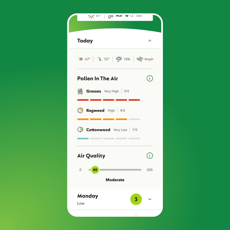 AllergyCast mobile application allergy forecast on the dashboard