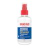 Band-Aid antiseptic cleansing spray bottle with MAX PAIN RELIEF label, 8 fl oz (237 ml), kills 99.99% of germs, no sting, for minor cuts, scrapes, and burns.