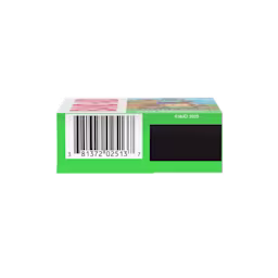 A close-up of a green box's rear, with a barcode, product details, and the copyright '©J&JCI 2025'.