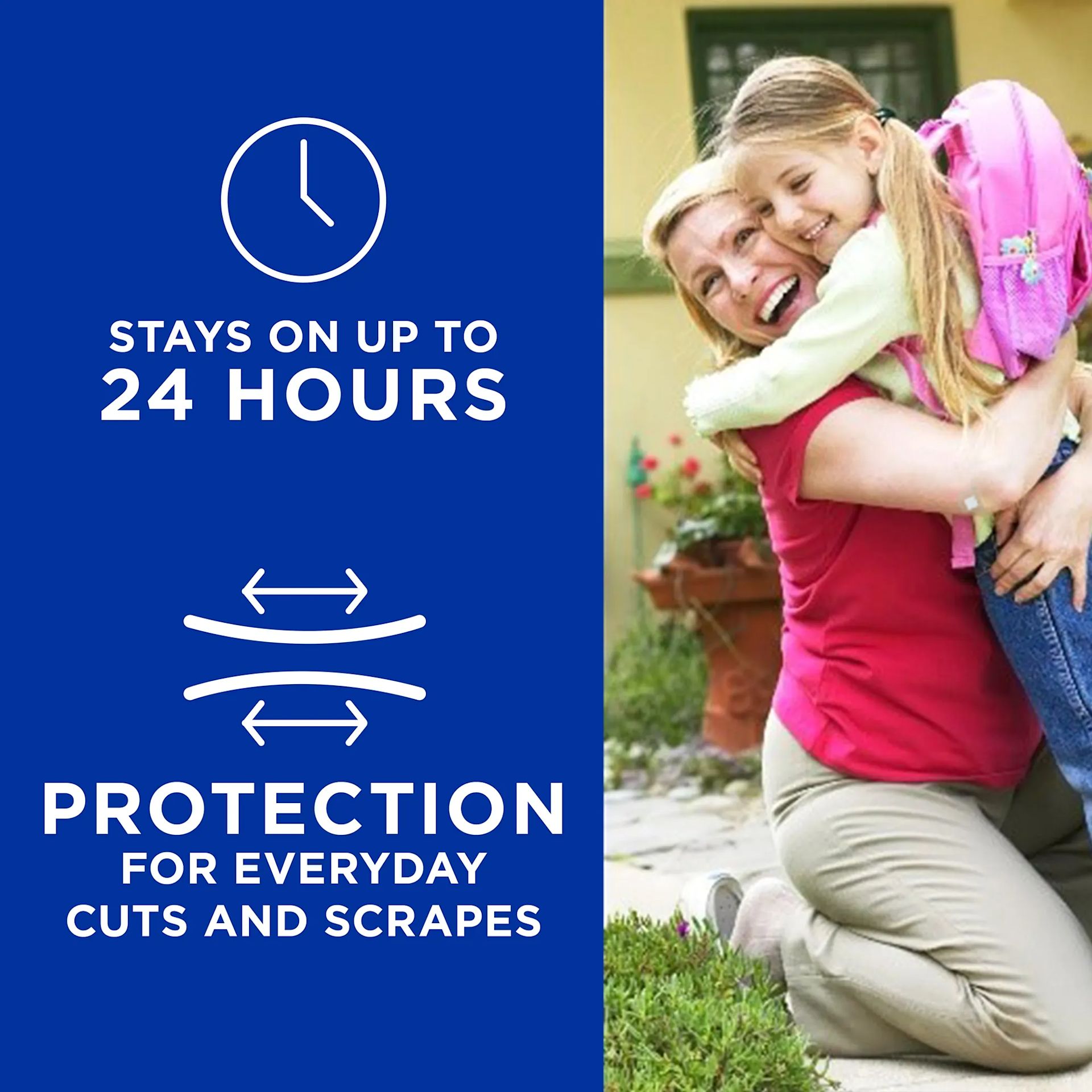 Stays on up to 24 hours, protection for everyday cuts and scrapes
