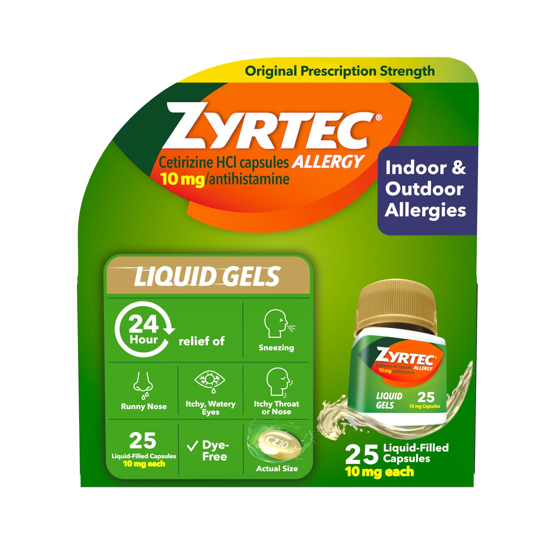 ZYRTEC® Allergy Relief Liquid Gels 25 count Front of the pack