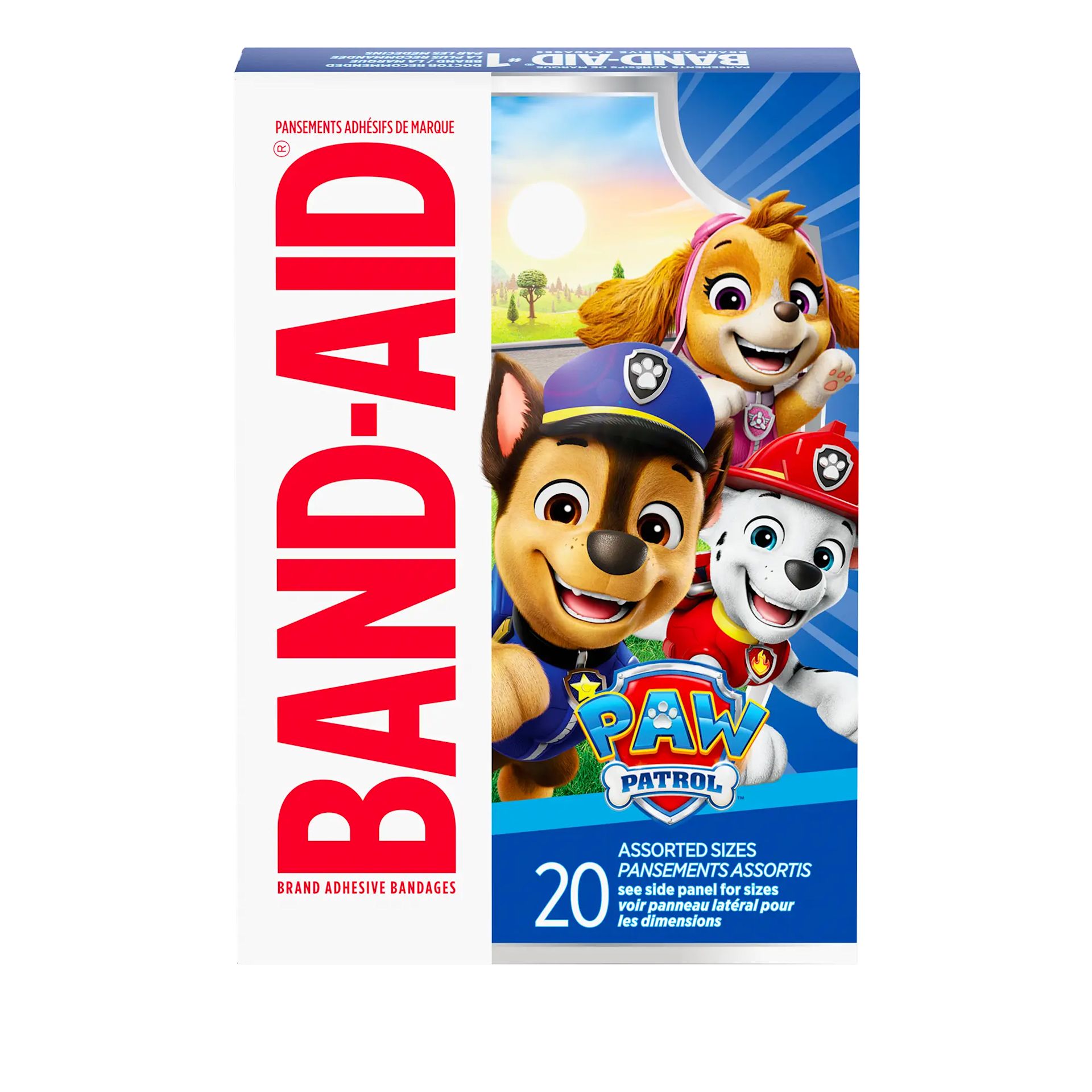 BAB NA US 381371165896 111658906 291017 Bandages Paw Patrol Assorted 20CT 00180 Back Pack shot of BAND-AID® Brand Adhesive Bandages, featuring Paw Patrol