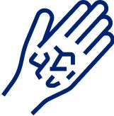 Icon of a hand with medical symbols indicating the need to see a doctor for wounds not healing properly.