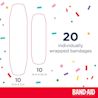 Pack contains 20 individually wrapped bandages in two sizes