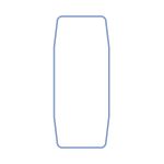 Illustration of a rectangular adhesive bandage patch, measuring from 1 ¾” x 4” to 4 ½ ” x 5 ½”, ideal for knees, elbows, large scrapes, rug burns, and strawberries.