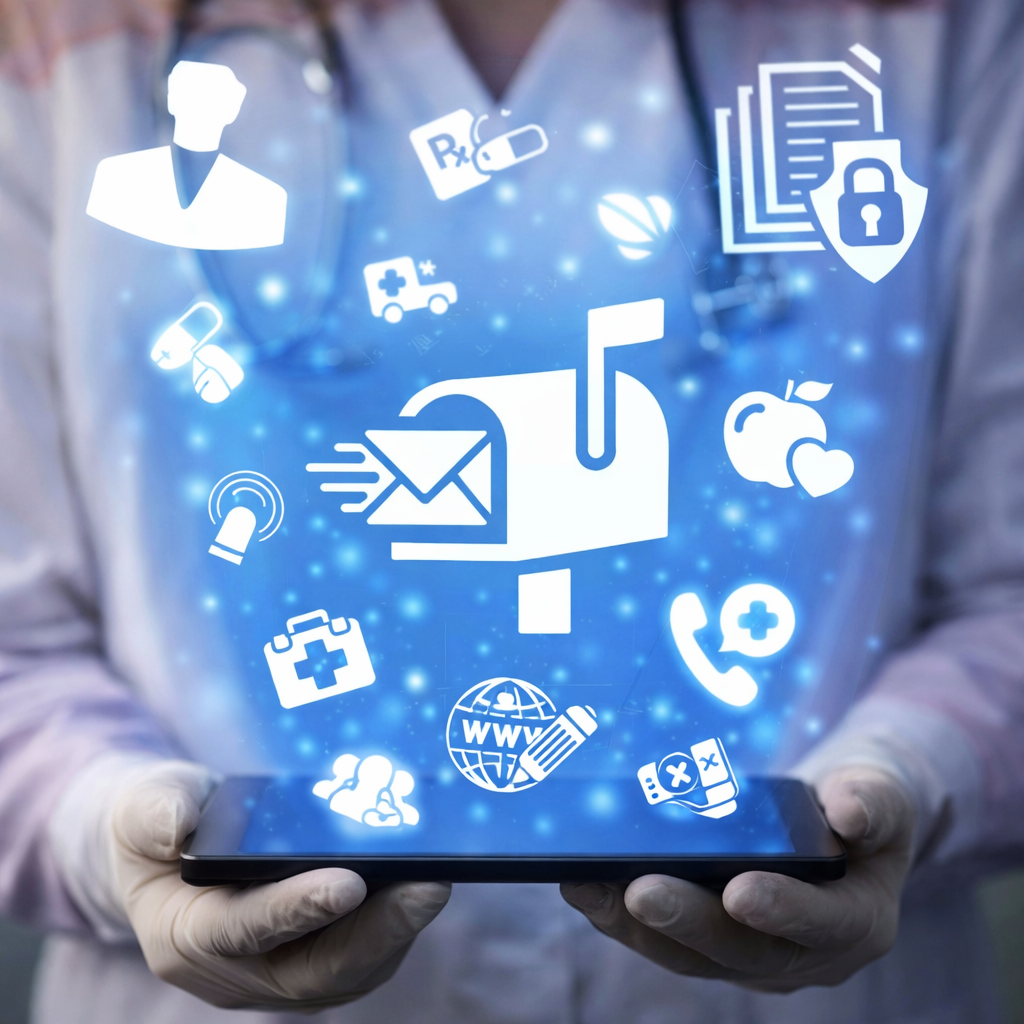 Healthcare professional with floating icons