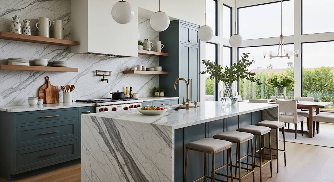 Revamp Your Kitchen with a Striking Waterfall Island