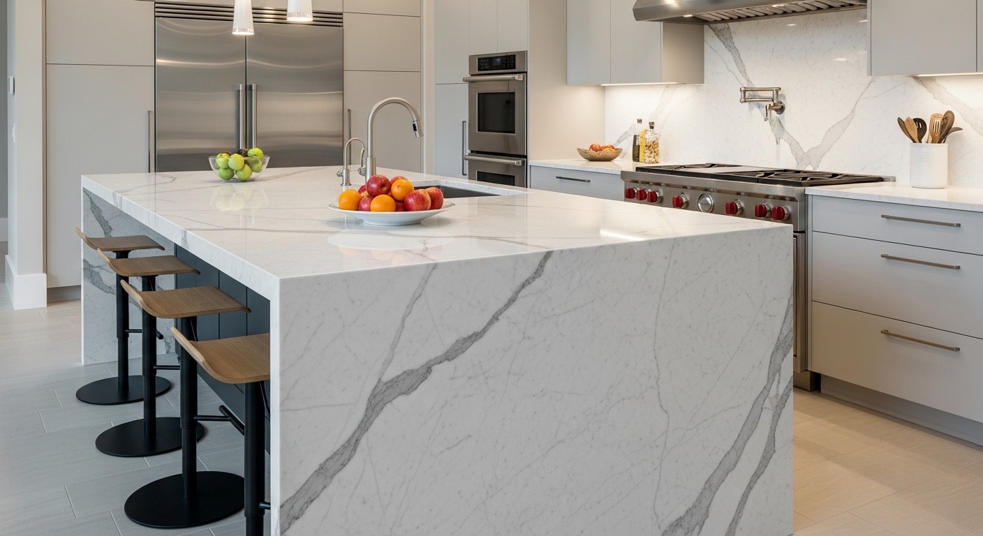 kitchen waterfall island