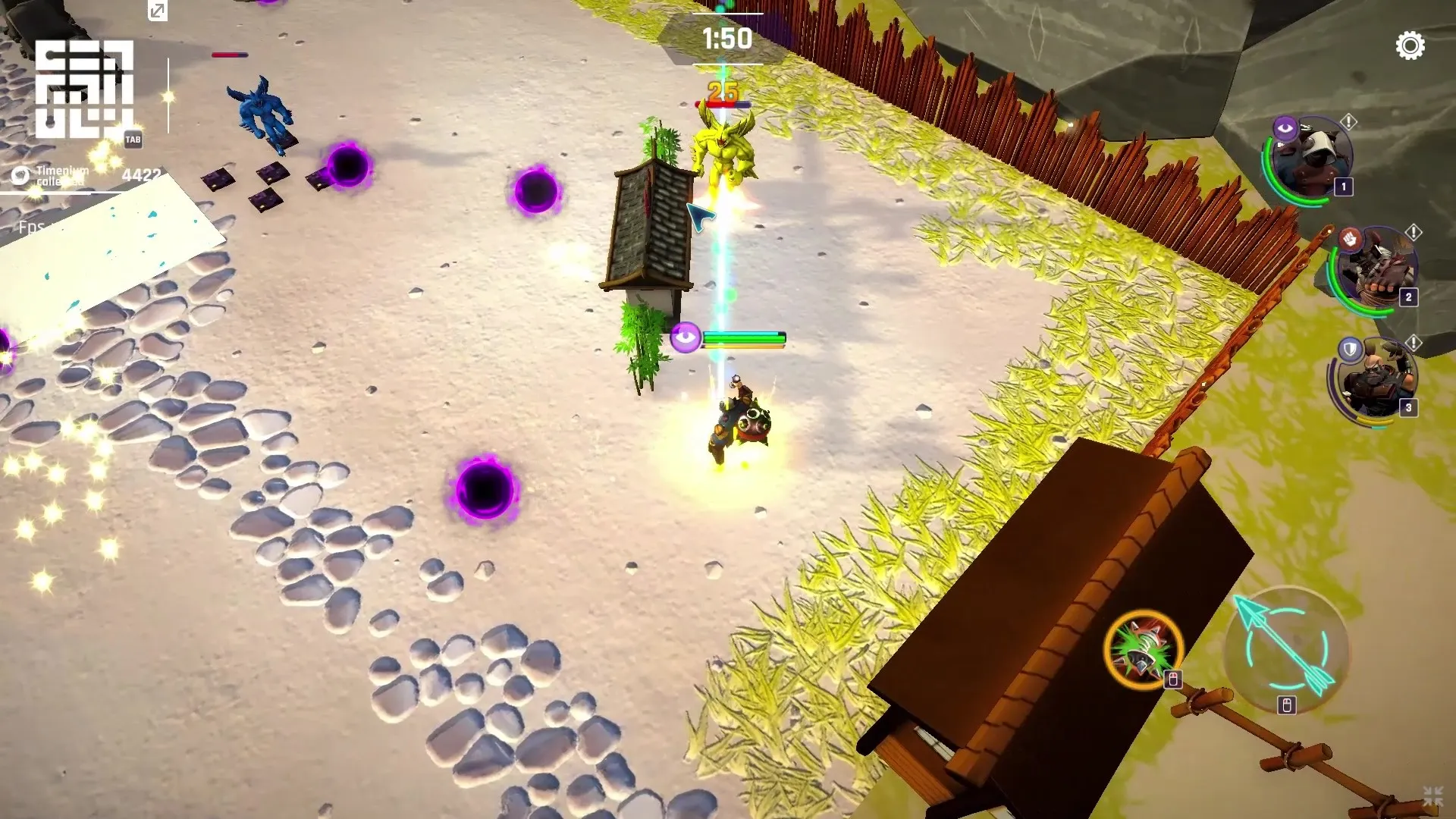 The player's character, a Time Runner, battles a boss in Time Breachers. It shows the remaining time in the fight and the characters' HP levels on the screen.