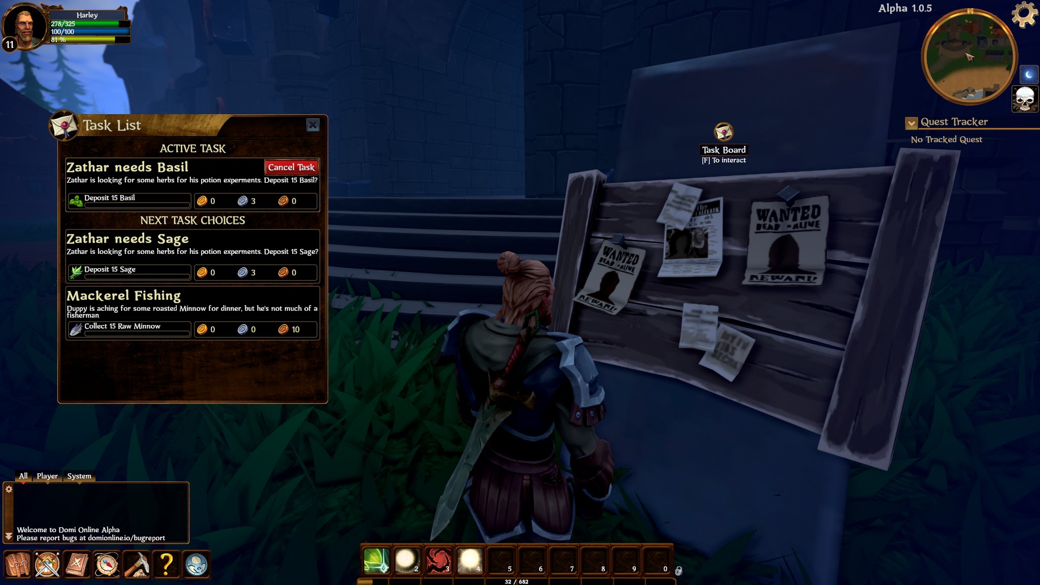 The game features a task board that allows players to complete tasks in exchange for experience, items, and in-game currency. The rewards vary based on the task's difficulty.