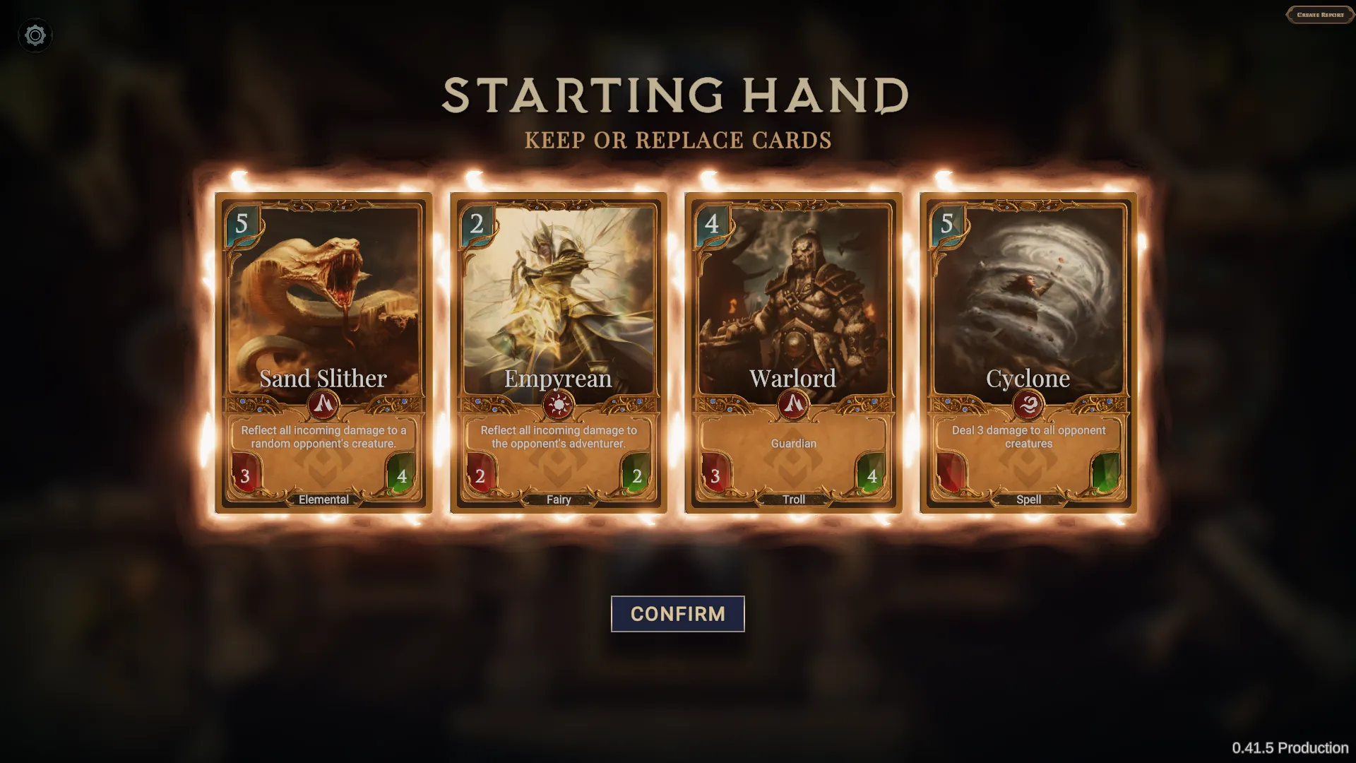 Cards of Ethernity gameplay: starting hand