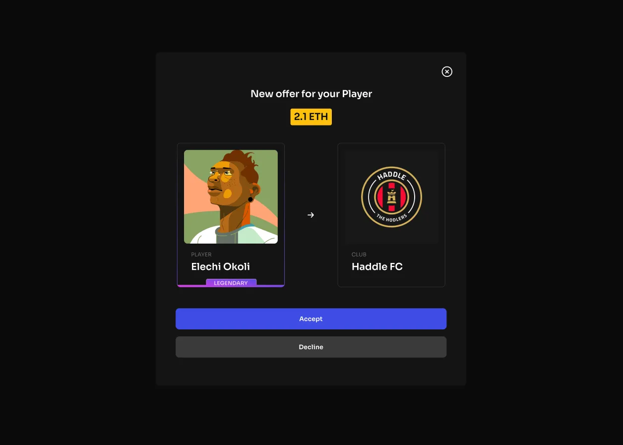 Players have the ability to trade or transfer football players with other Footium players. A window will appear on the screen displaying the offered amount for the specific football players.