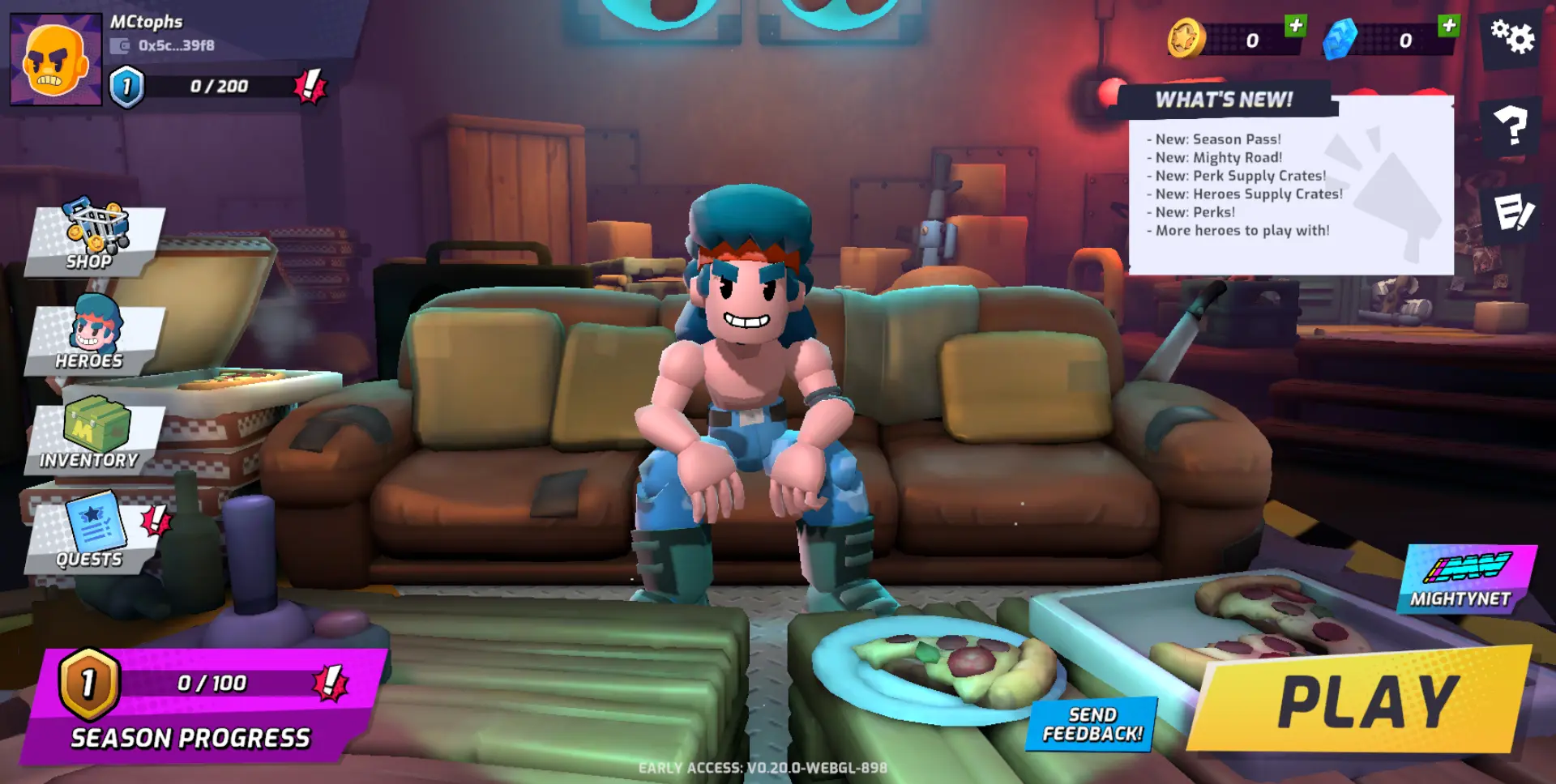 The Home Screen of Mighty Action Heroes serves as the lobby upon opening the game, displaying various buttons that players can explore before entering a match.