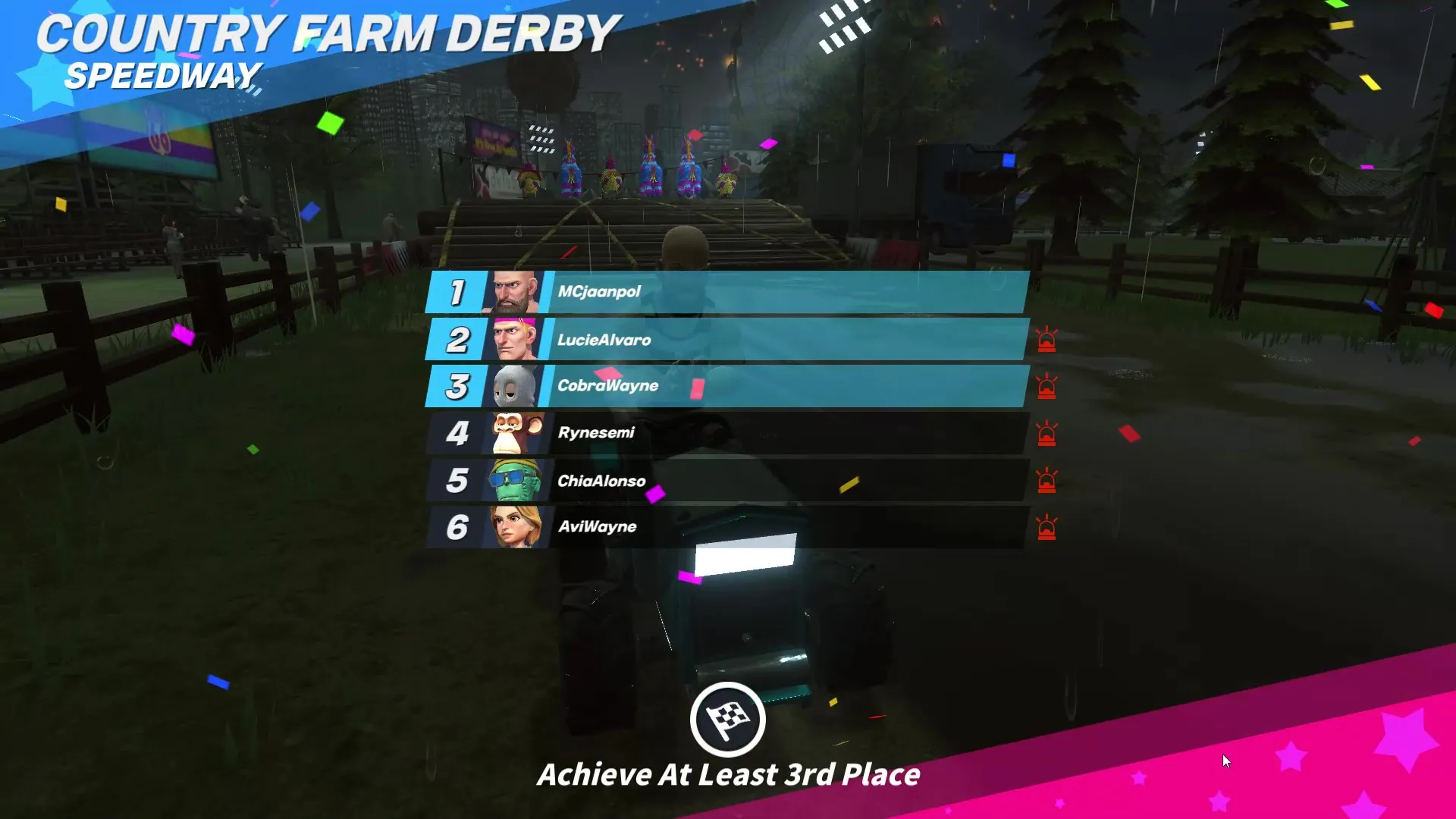 Rumble Racing Star gameplay: result screen