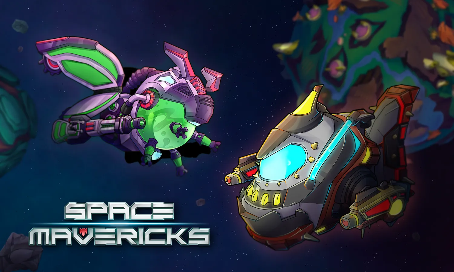 One of the Spaceships in Space Mavericks, a real-time multiplayer and cross-platform game that recreates the classic artillery style of aiming and shooting.