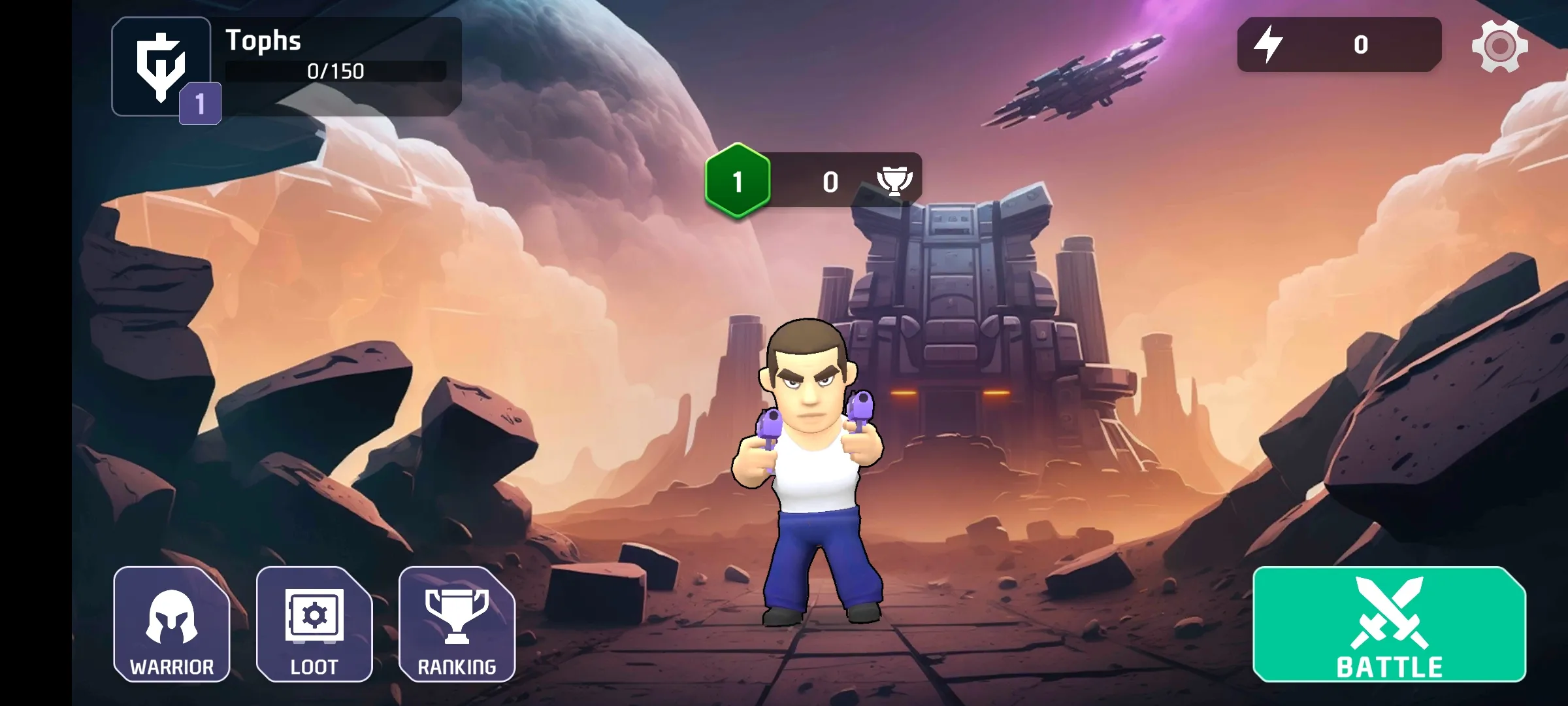 The homescreen in Galaxy Fight Club serves as the lobby upon opening the game, offering various interactive buttons that players can explore.