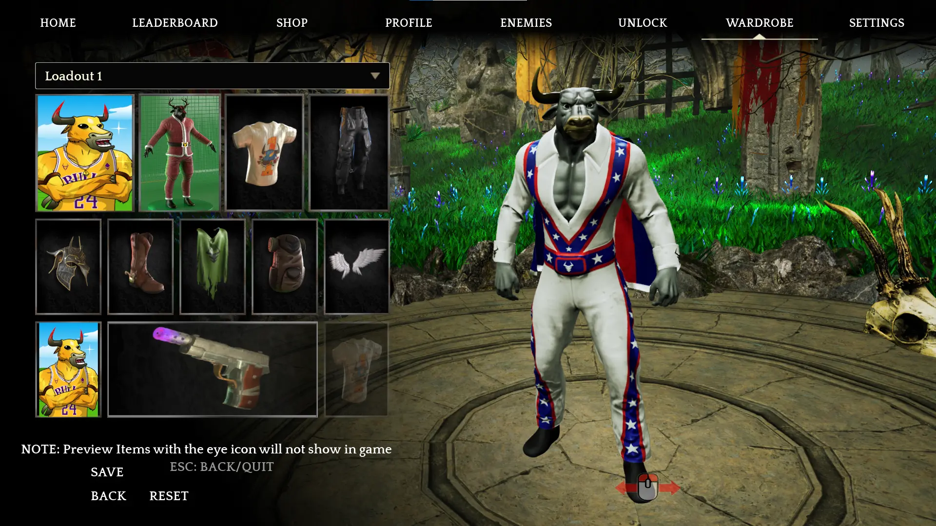 The lobby of Necrodemic features a wardrobe section where players can choose from a vast variety of characters with different clothing designs.