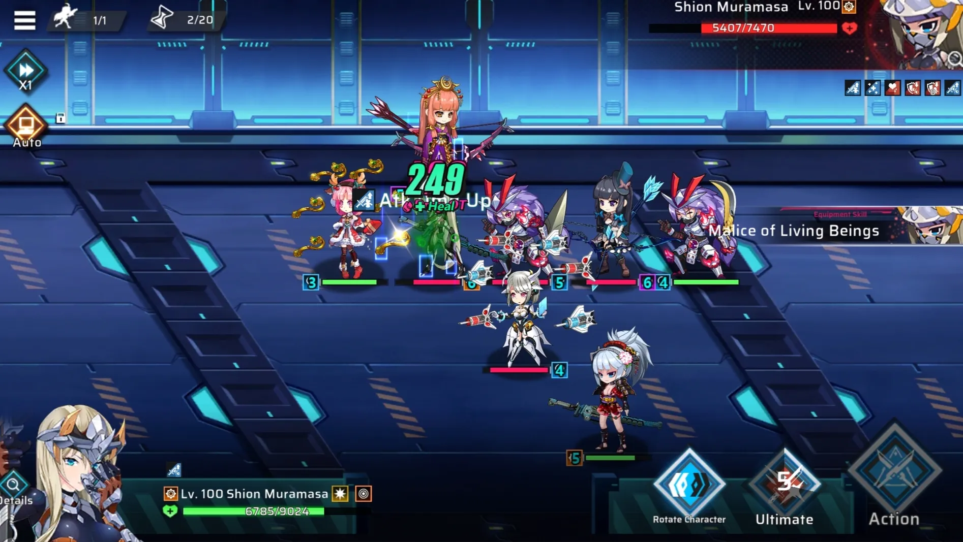 This picture displays the PVP Interface, where players form their teams consisting of heroes and fight against each other to climb up the leaderboards.