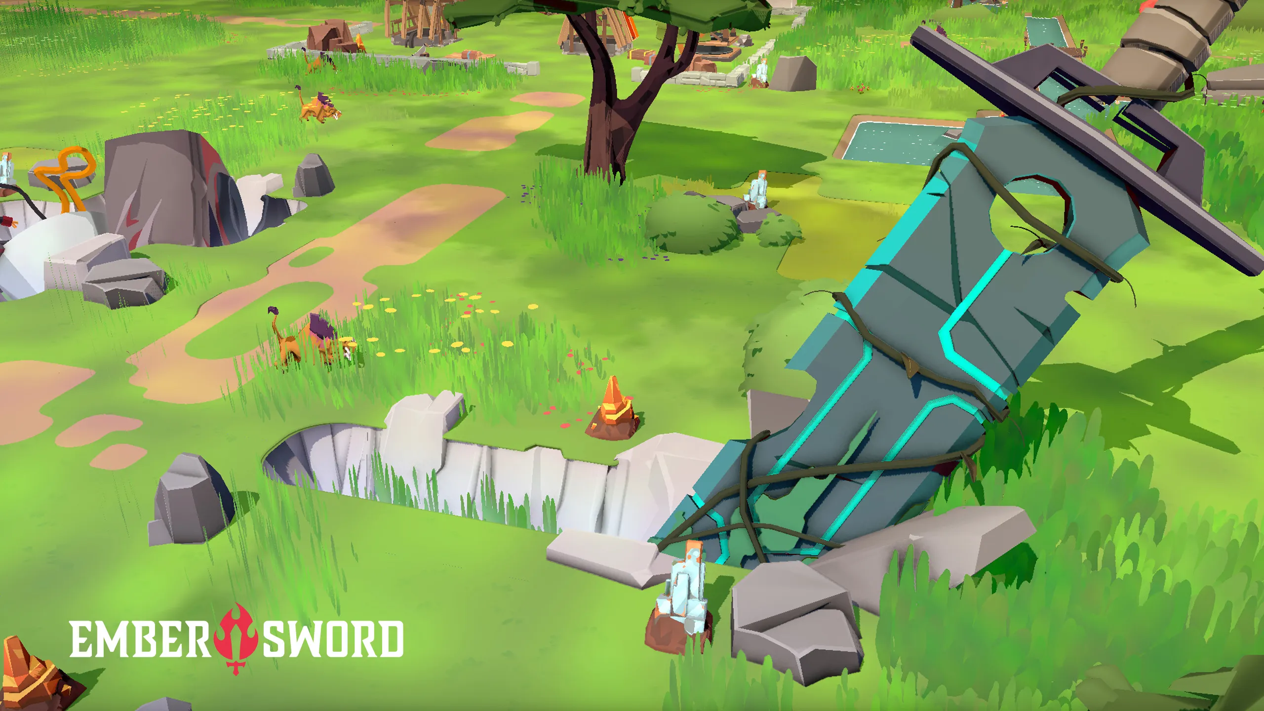 The Colossal Sword, believed to be owned by giant robots, in Ember Sword. Here, players embark on quests, battle monsters, and explore the world of Thanabus.