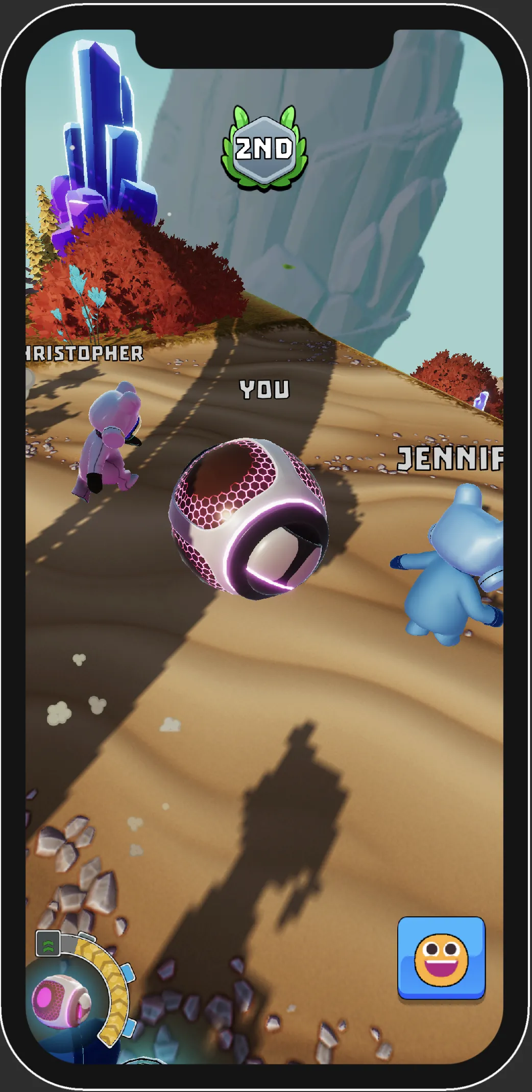 The player is now riding gear to finish this terrain in AFAR Rush. Unlike the other players that will simply jump, the hero will use this gear to gain an advantage