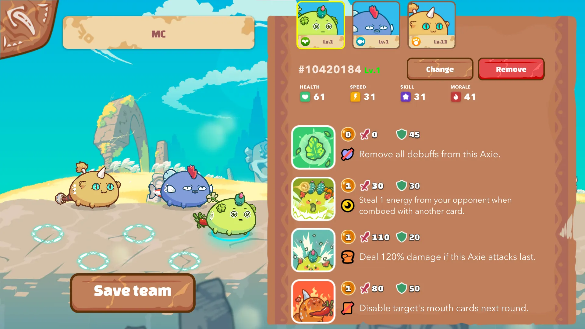 Creating your Axie Infinity Team. Choose, position and strategize your Axies that you will then use to compete in Arena and Adventure mode.
