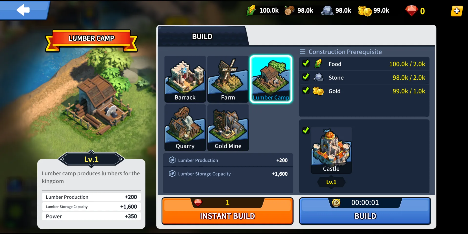 League of Kingdoms gameplay: construct building