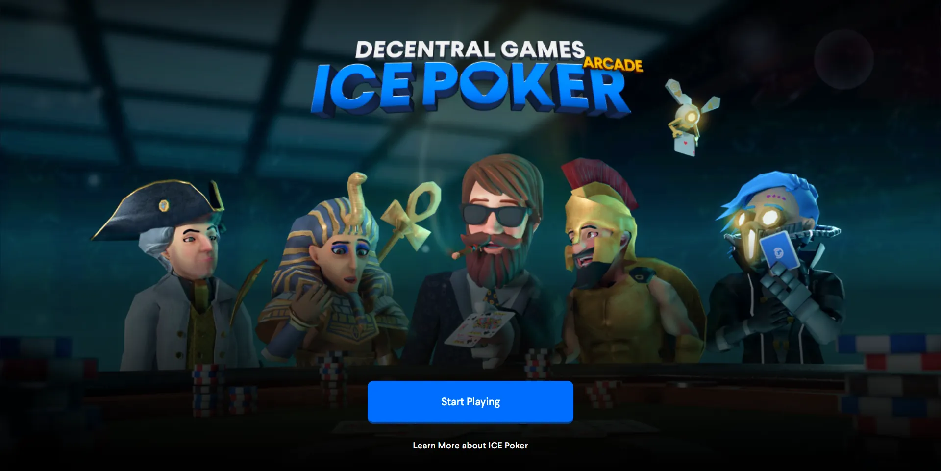 The home screen of Decentral Games ICE Poker serves as the captivating lobby upon opening the game, setting the exhilarating mood for intense poker matches.
