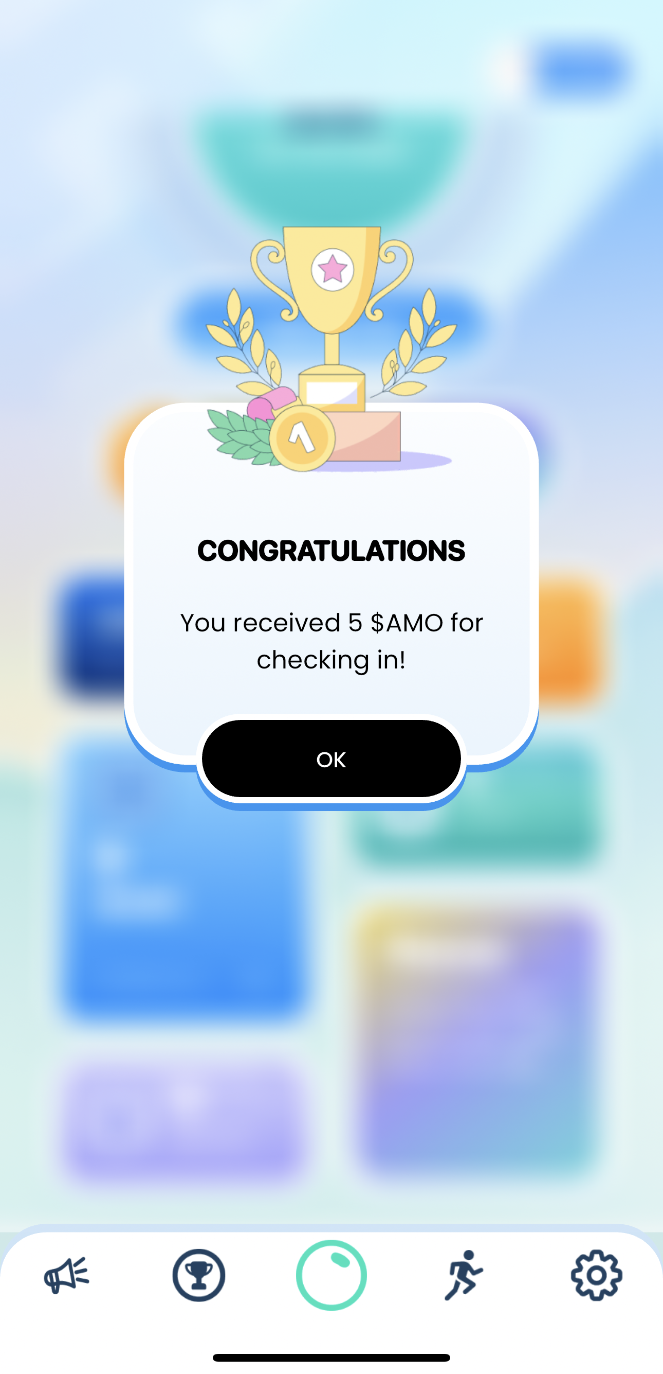 Users need to visit the app every day to check in and earn $AMO. Additionally, checking in daily is essential to build a streak and receive even more $AMO.